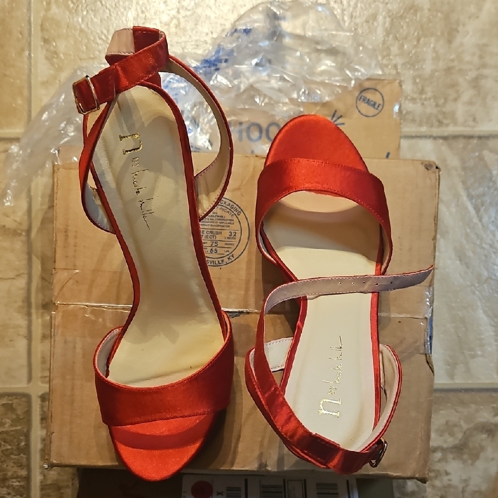Nicole Miller Red Satin Strappy Heels